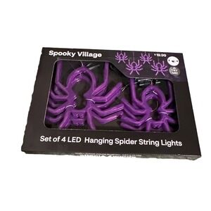 New Spooky Village 4 Count LED Spooky Sparkle Spider‎ Light Set NIB Halloween